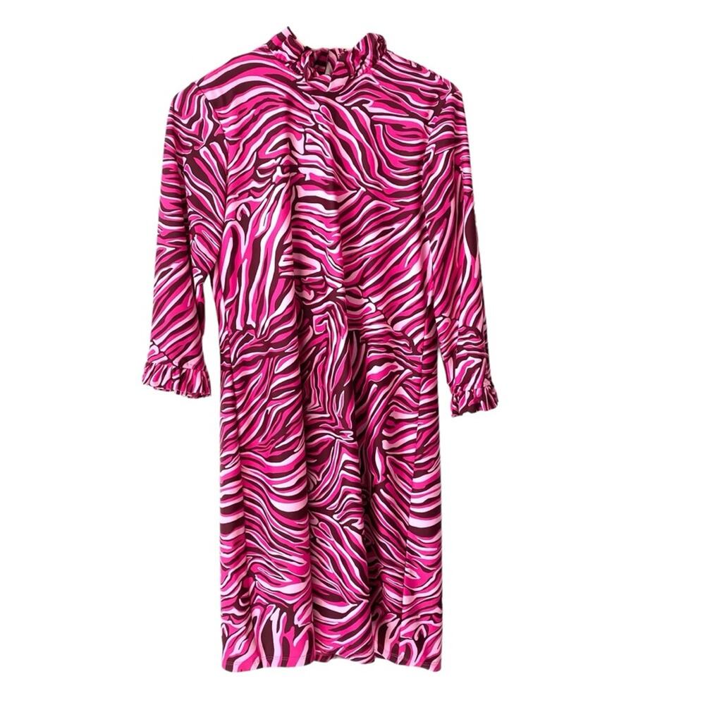 Jude Connally Ariella Dress Pink Merlot Zebra Ruffle Trim size small - Picture 3 of 8